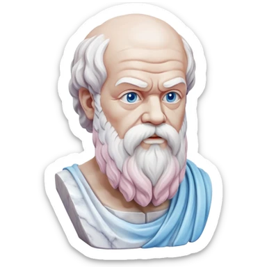 marble statue of Socrates with beard and wise expression, classical Greek philosopher bust, soft pastel colors in light pink and blue tones sticker