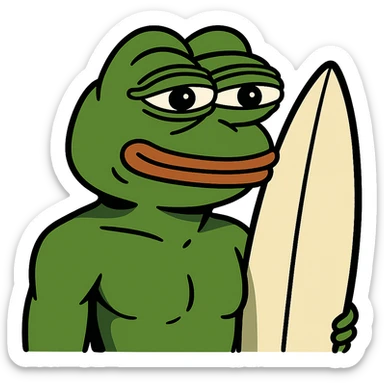 Pepe the Frog as a surfer with surfboard sticker