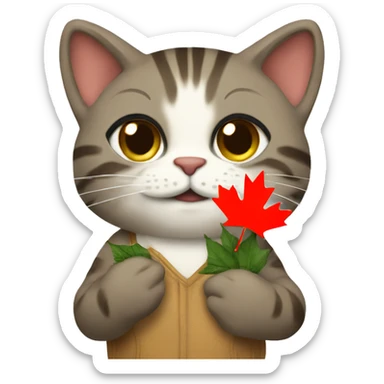 Kat holding a Canadian leaf sticker