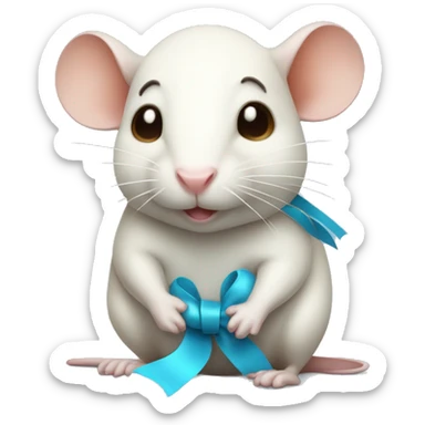 full body fat rat with light blue ribbon bow sticker