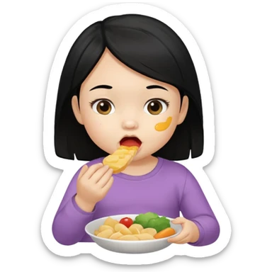 eating food well baby with black hair girl sticker