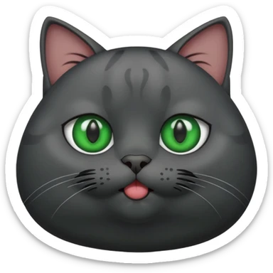 Fat dark gray cat with green eyes drooling sticker