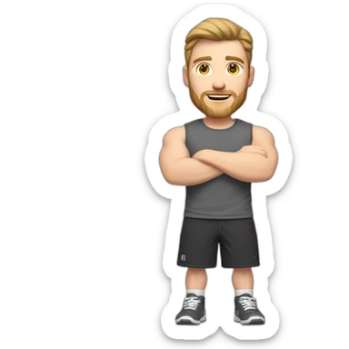 Full height Pale skinned fit man With biceps, Realistic eyes and mouth, light brown hair and stubble In dark gray sleeveless mike, black oversize sports shorts, watch and white sneakers. sticker