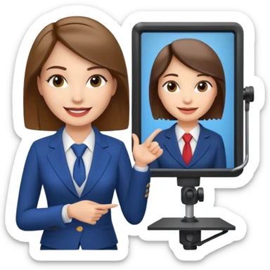 news anchor woman, with a screen with a prompter in front of her sticker