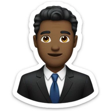 a bold man in a black suit wearing a dark blue shirt and a black ties sticker