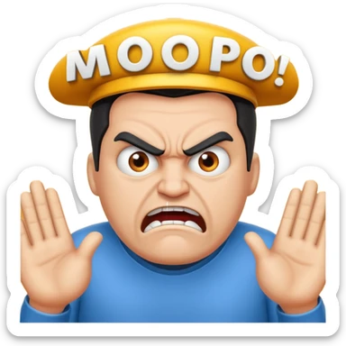 Big text "mopo" above and an angry man sticker