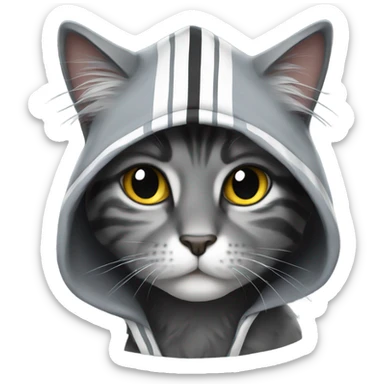 Gray and Black long hair stripe Cat wearing hoodie sticker