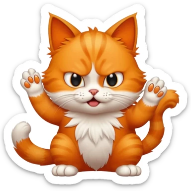 cartoon cat swiping with its paw, angry expression sticker