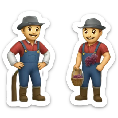 two winegrower males friends in france with grapes sticker