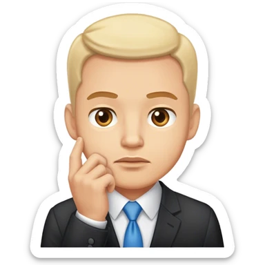 the businessman hesitates and holds up his chin sticker