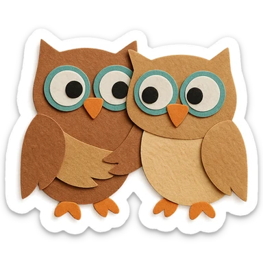 layered paper owls collaborating, teamwork sticker