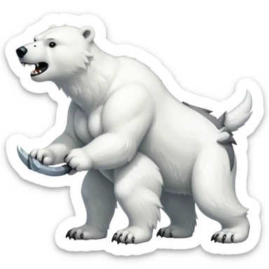 Polar bear with a wolf’s tail, thick neck fur, and short saber fangs sticker