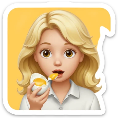 Girl with blonde wavy hair eating boiling egg sticker