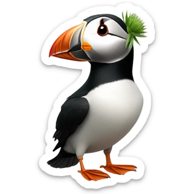 A puffin holding a thistle sticker