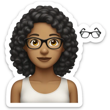 Tan girl with black curly hair and clear glasses sticker