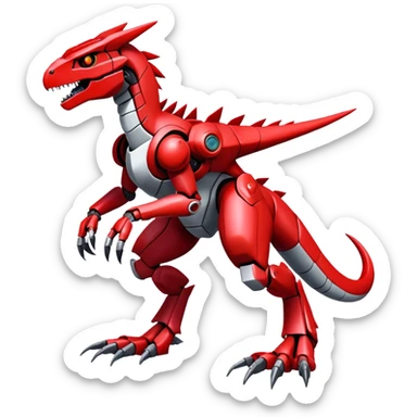  Cool Edgy Futuristic Red Digimon-Fakemon-Guilmon-Velociraptor-Mecha full body sticker
