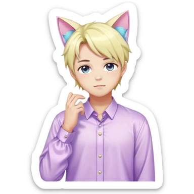 effeminate young colorful pastel femboy man with shiny hair, cat ears, blouse, cute, gorgeous, anime, catboy, full body sticker