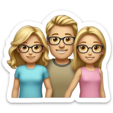 Family of 5 - blonde mom, light brown hair dad with glasses, 8 year old blonde girl with glasses, 4year old light brown hair boy and 1 year old light brown hair girl sticker