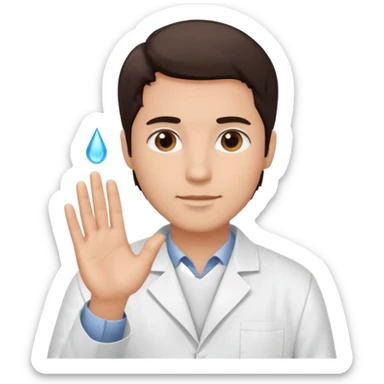 Radiografía de mano sostenida por un hombre con bata blanca  piel clara cabello café obscuro sticker