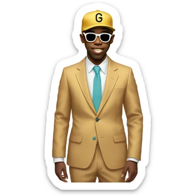 Tyler the creator with his CHROMAKOPIA tour suit sticker