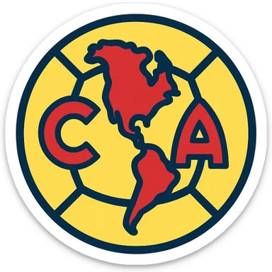 minimalist icon of a soccer ball with the map of the Americas, Club América colors sticker