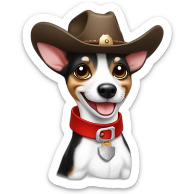 senior rat terrier wearing a cowboy hat and red collar smiling no brown (black and white) thumbs up sticker
