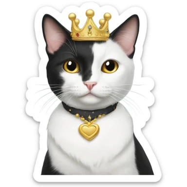 Tuxedo cat wearing a crown sticker