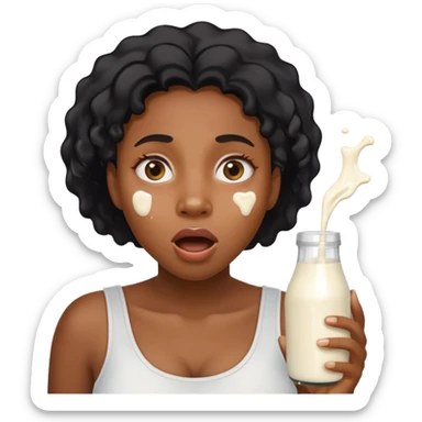  Black Woman with milk spilled on her face with a shock satisfactory expression sticker
