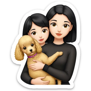 Black straight hair girl wiht golden pudel dog sticker