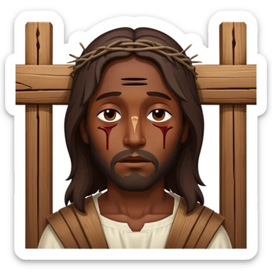 Dark skin Jesus injuries eyes closed on cross sticker