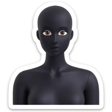 Matte black mannequin in the style of a default avatar. Monochrome with no lines. Minimalistic flat vector icon, iOS style, thin black contour on white. Completely black eyes are not just pupils sticker