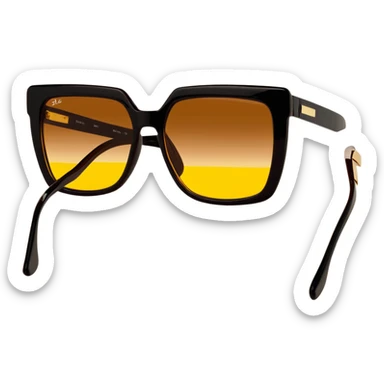 large square sunglasses with yellow gradient lenses and thick brown plastic frames, 70s fashion accessory sticker