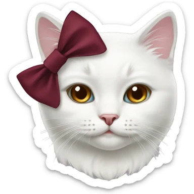 white cat with maroon bow sticker