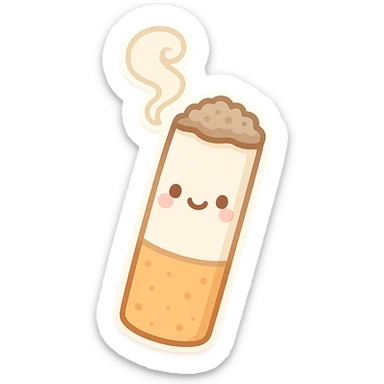 cute style cigarette with smiling face, cartoonish smoke, soft colors sticker