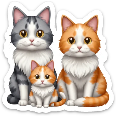 a fluffy grey and white cat sitting with 2 other cats sticker