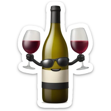 A bottle of wine character with arms, legs and sunglasses sticker