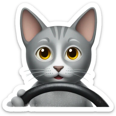 Grey cat driving a bus sticker