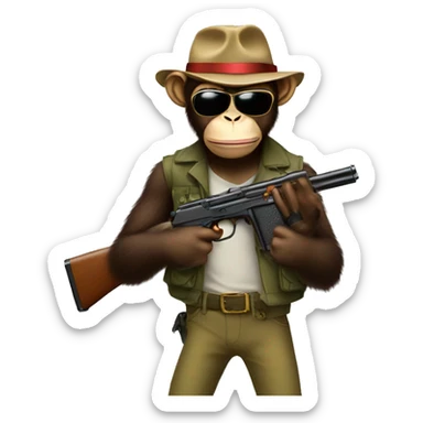 monkey with bb gun sticker