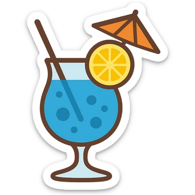 blue curaçao tropical cocktail, flat vector sticker