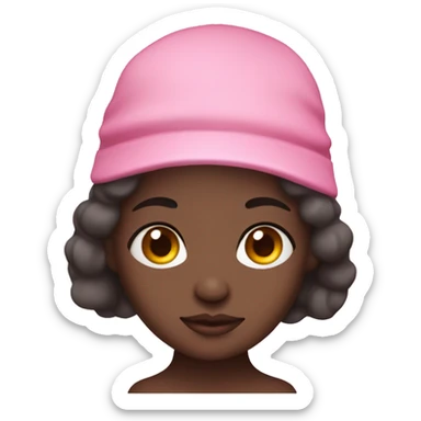 Dark complexion girl sleeping in a pink cap bonnet  feminine  sticker