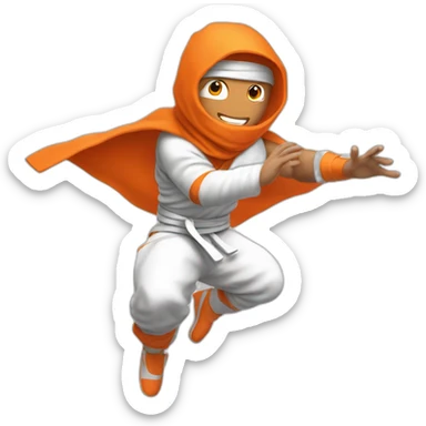 male Ninja Warrior athlete in orange white cloths, captured mid-air sticker
