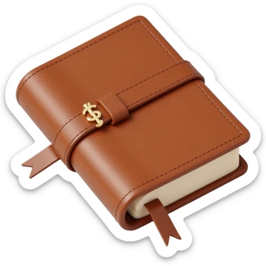 leather-textured notebook icon with stitching details and a bookmark in skeuomorphism style sticker
