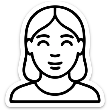 woman with blue-grey eyes, brown hair, brown skin, modern outlined icon style, no fill, just black outlines, elegant and simple sticker