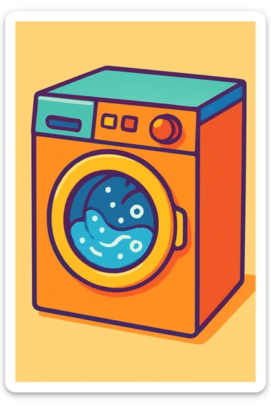washing machine, cartoon style, playful colors sticker