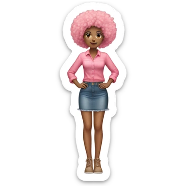 Tan girl with Afro and pink button top and jean skirt full body posing sticker