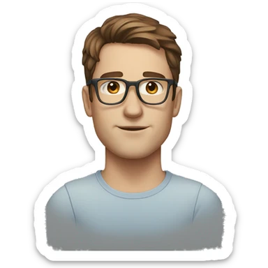 Male, short brown hair, blue eyes with glasses, sharp jawline, freckles sticker