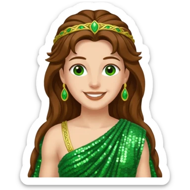 Terra, Goddess from Earth Roman Deities with long brown hair, green sequin toga sticker