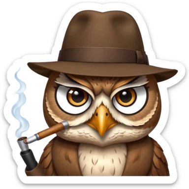 Owl smoking pipe with a fedora sticker
