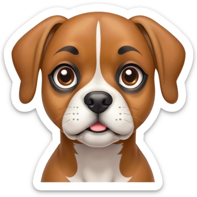 Cinematic Cute Fawn Boxer Dog Portrait Emoji, Head tilted playfully and inquisitively, with a glossy fawn coat highlighted by a white muzzle and chest, round, sparkling brown eyes filled with curiosity, Simplified yet irresistibly adorable features, highly detailed, glowing with a warm, friendly glow, high shine, affectionate and lively, stylized with a touch of whimsy, bright and endearing, soft glowing outline, capturing the essence of a mischievous yet loving pup, so playful it feels like it could bound out of the screen and into your arms! sticker