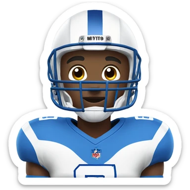 Football player in blue jersey and white helmet sticker